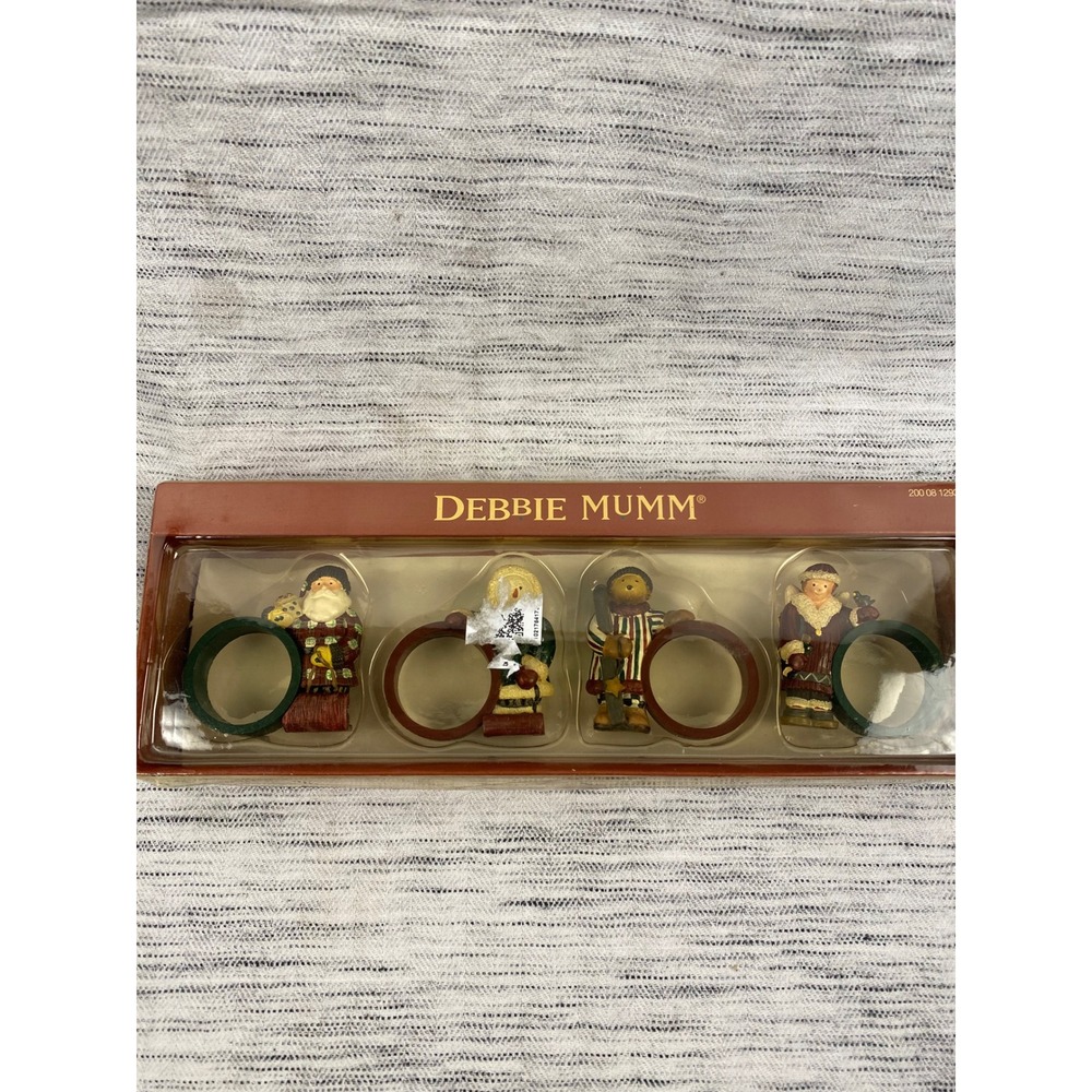 Debbie Mumm Christmas Winter Sledding Napkin Rings‎ Dining Set of 4 Holiday New
